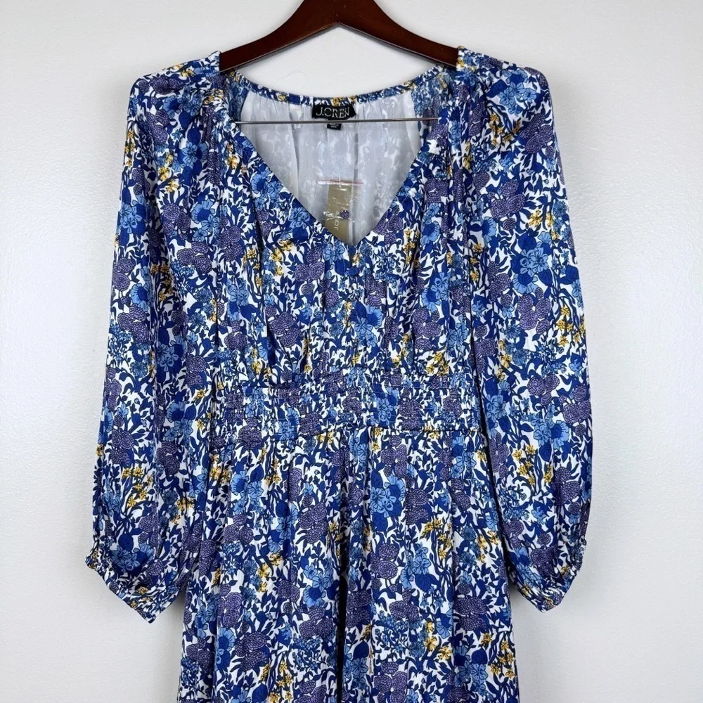 J. Crew V-Neck Long Sleeves Midi Dress Fete Floral Print Size S NWT